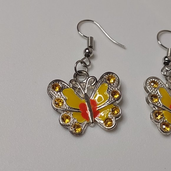 Cute Yellow And Orange Butterfly Earrings - Picture 5 of 10